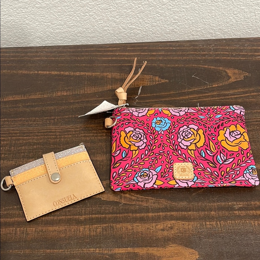 Consuela Vibrant Floral Pouch and Tan Card Holder